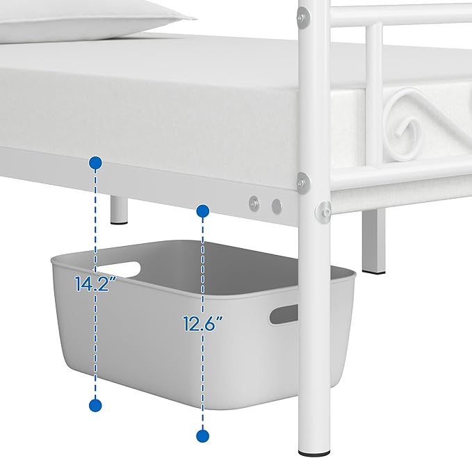 Yaheetech Twin Bed Frames Metal Platform Bed with Headboard and Footboard No Box Spring Needed Easy Assembly,Under-Bed Space: 12.6''/White/Twin Bed