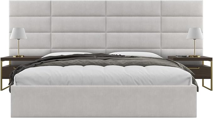 Vänt Upholstered Wall Panels - King/Cal King Size Wall Mounted Headboards - Ribbed Stone - Twin/King - Set of 4 Panels (Each Individual Panel 39"x11.5")