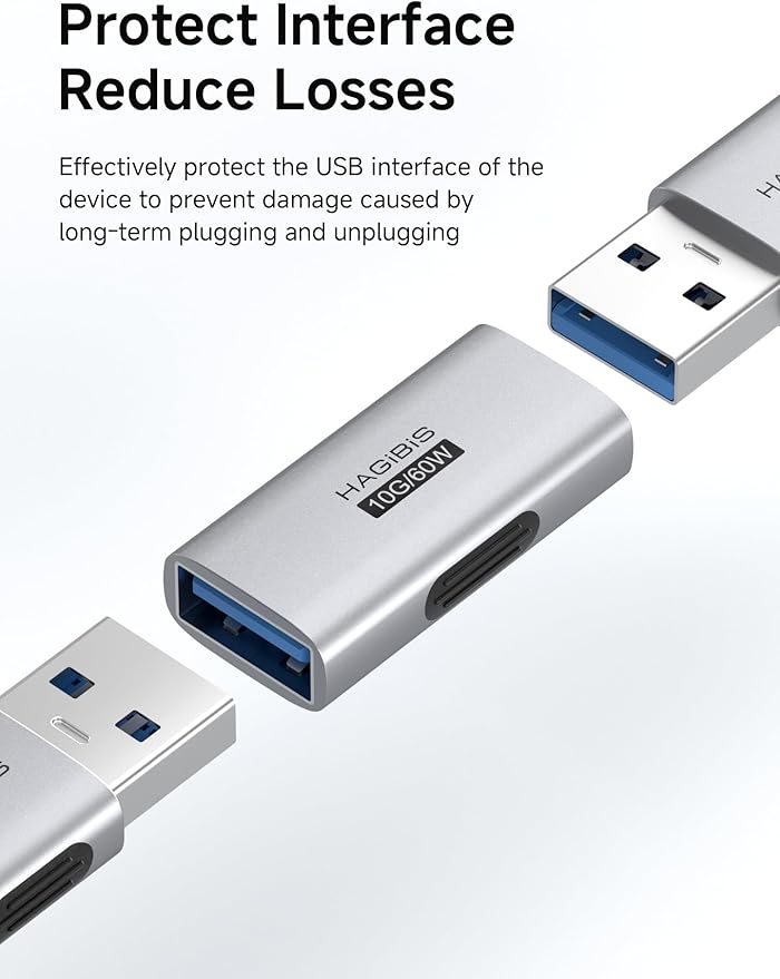 Hagibis USB 3.2 Adapter 2 Pack, USB A Female to Female Connector OTG Adapter 10Gbps 60W Cable Extender for Laptops Charger PC Car Mouse Keyboard (AA30)