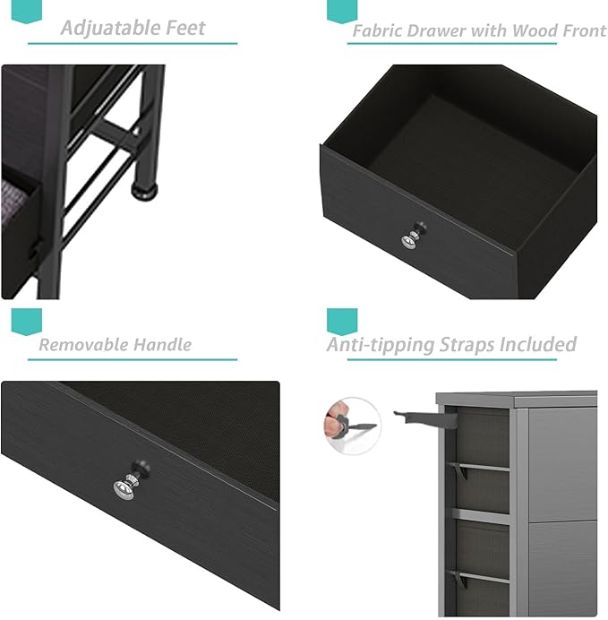 BOLUO Black Dresser for Bedroom 6 Drawer Dressers & Chests of Drawers Small Fabric Dresser Storage for Closet Modern