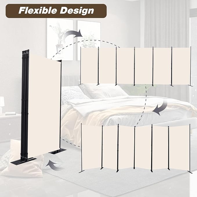 Room Divider, 6 Panel Folding Privacy Screens with Wider Support Feet, 6 Ft Portable Room Partition for Room Separator, 204" W X 71" H, Beige