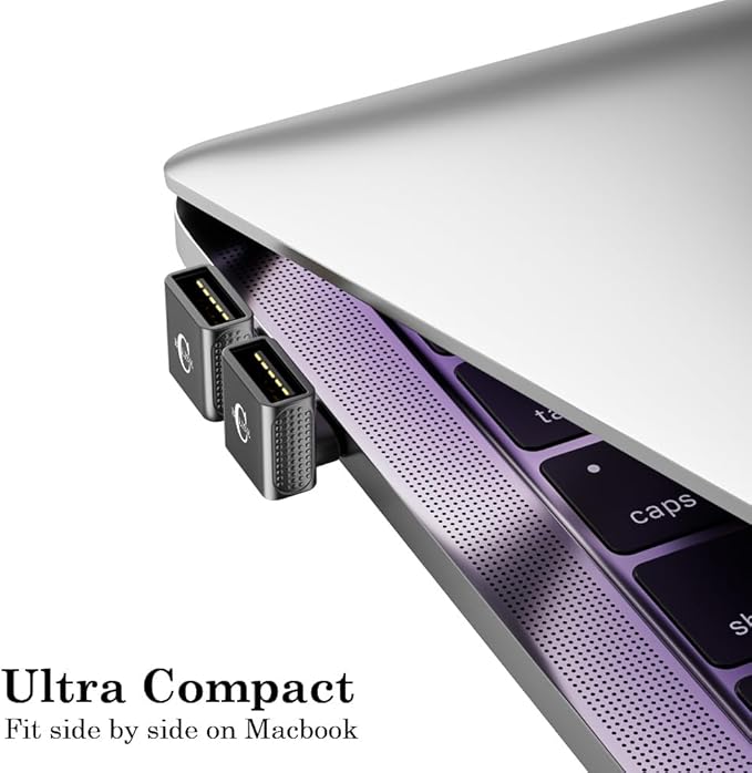 10Gbps USB C to USB Adapter (2 Pack), Up and Down 90 Degree Right Angle USB C Male to USB A 3.2 Female Converter for iPhone 16 15 Series, iPad, MacBook and More