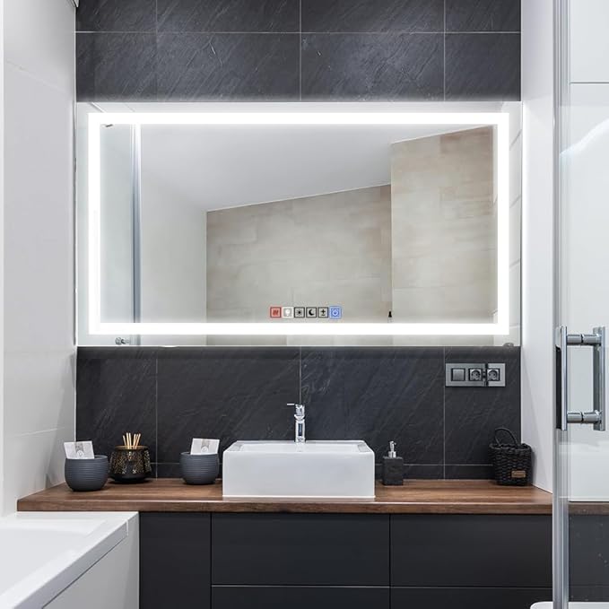 Fab Glass and Mirror LED Mirror 48x30 Inches, Led Bathroom Mirror with Lights Front and Backlit Anti-Fog Memory Brightness, Three Color Options Frameless Wall Mounted Bathroom Vanity Mirrors