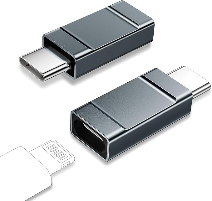 Lightning Female to USB C Male Adapter 2 Pack Lightning to USBC Adapter for iPhone 15/15 Pro,Samsung S24/23, Support Charging/Data Transfer Lightning to USB C Adapter, Not for Audio/OTG,Grey
