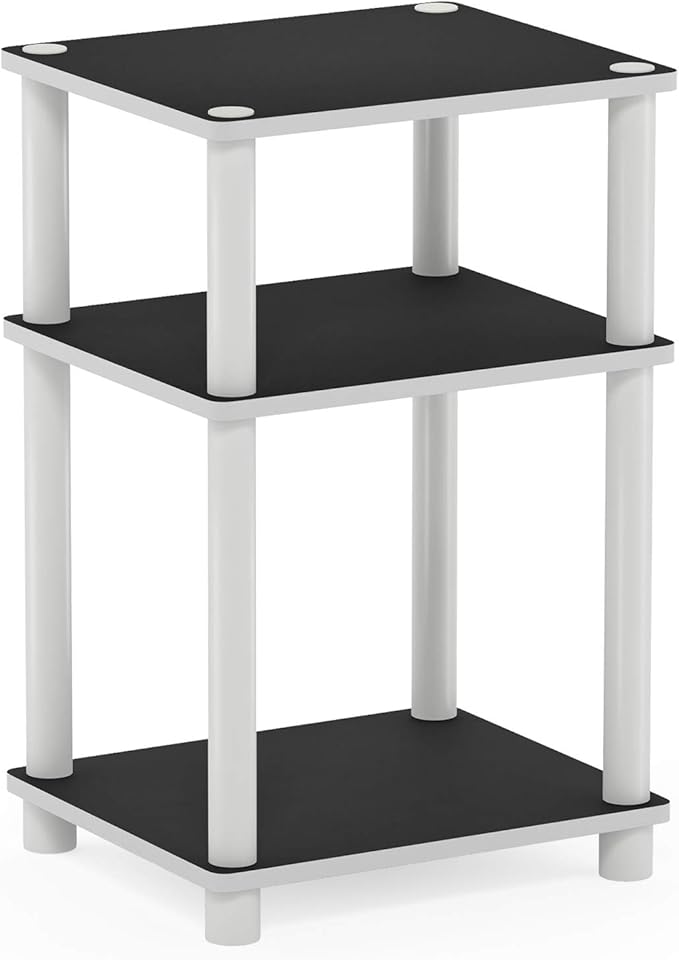 Furinno JUST Side Table, 3-Tier End Table, Open Shelves Night Stand, Bedside Table, Toolless Assembly, for Living Room, Bedroom, Bathroom, White(Espresso)