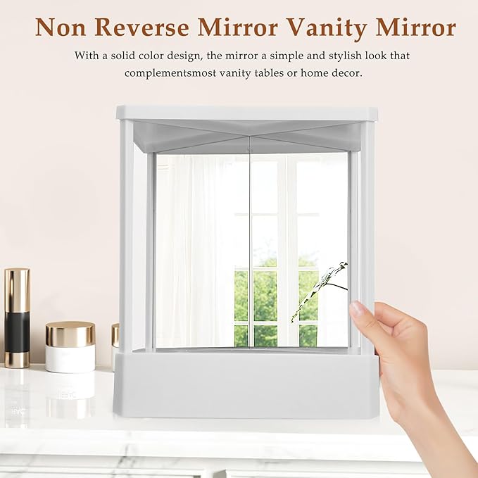 FRCOLOR Non Reversing Mirror Fine Cosmetic Makeup Standing Vanity Mirror Small Travel Home Desktop Tabletop Mirror