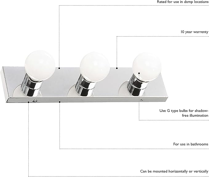 Design House 500850 3-Light Vanity Strip Light Contemporary Dimmable for Bathroom, Bedroom, Makeup Vanity, Polished Chrome