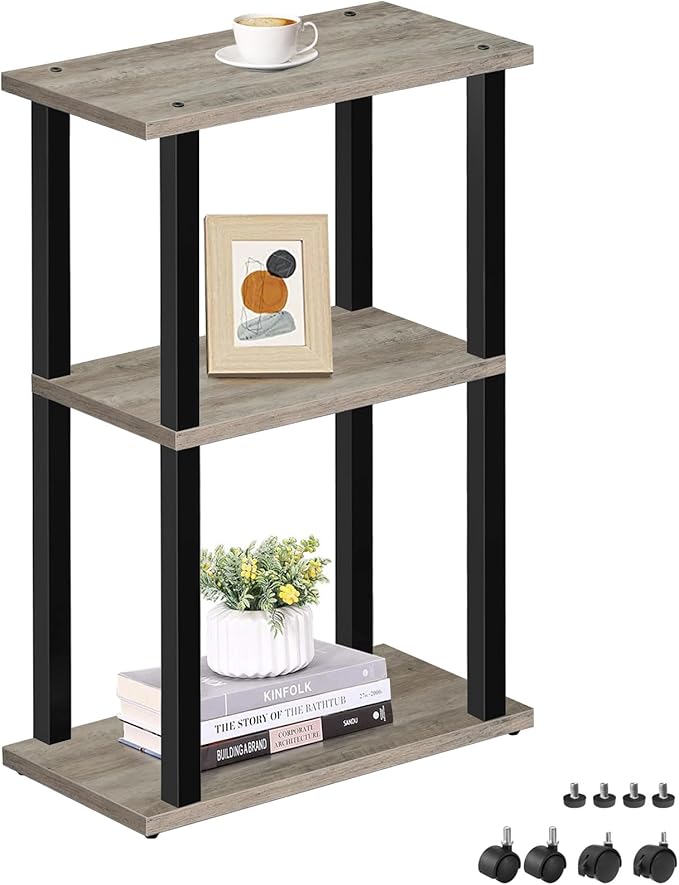 TUTOTAK Small Side Table, Narrow End Table, Bedside Table, Couch Side Table with Wheels for Living Room or Bedroom, Greige TB01BG061