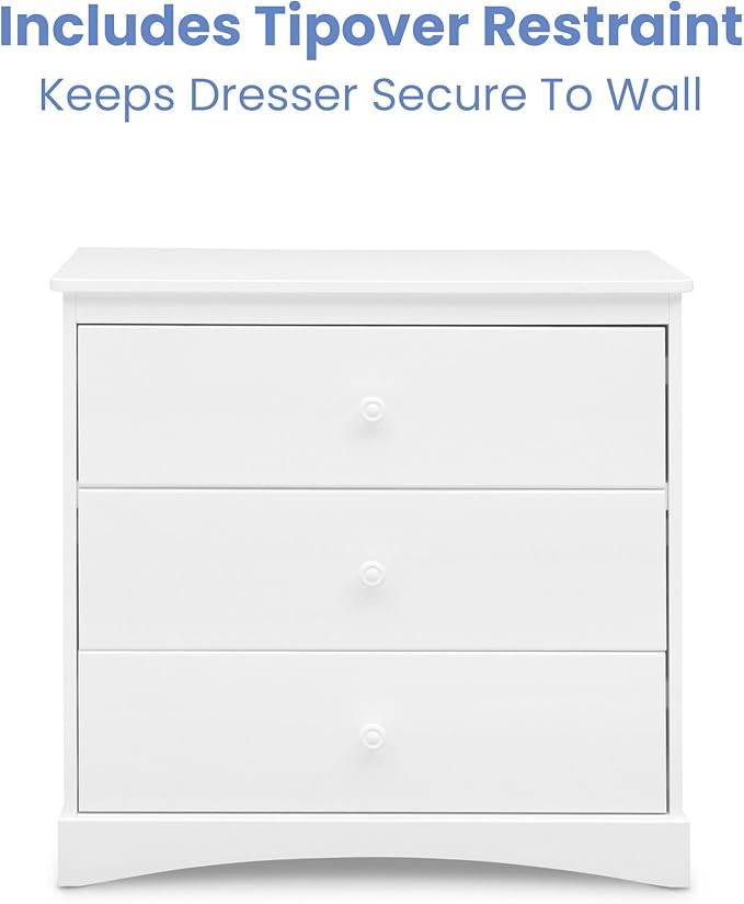 Delta Children Sutton 3 Drawer Dresser with Changing Top and Interlocking Drawers - Greenguard Gold Certified, Bianca White