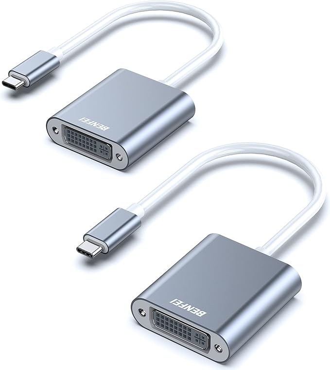 BENFEI 2 Pack USB C to DVI Adapter, Type-C to DVI Adapter [Thunderbolt 3/4 Compatible] with iPhone 15 Pro/Max, MacBook Pro/Air 2023, iPad Pro, iMac, S23, XPS 17, Surface Book 3 and More - Grey