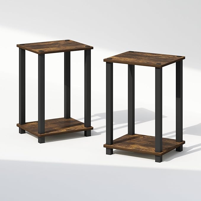 Furinno Simplistic Night Stand Set of 2, 2-Tier Small Nightstand with Open Shelf, Toolless Bedside Table, End Table, Side Table, for Bedroom, Living Room, Amber Pine