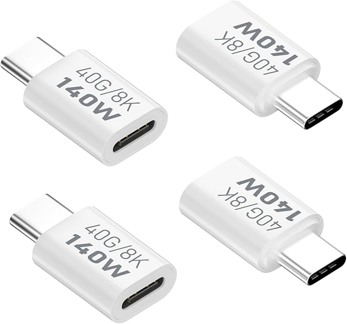 Danfetsoy 140W USB-C Male to Female Adapter, 40Gpbs USB C Male to Female Adapter Thunderbolt 3/4 Suport 8K@60HZ for iWatch, Airpods, iPad (4-Pack)