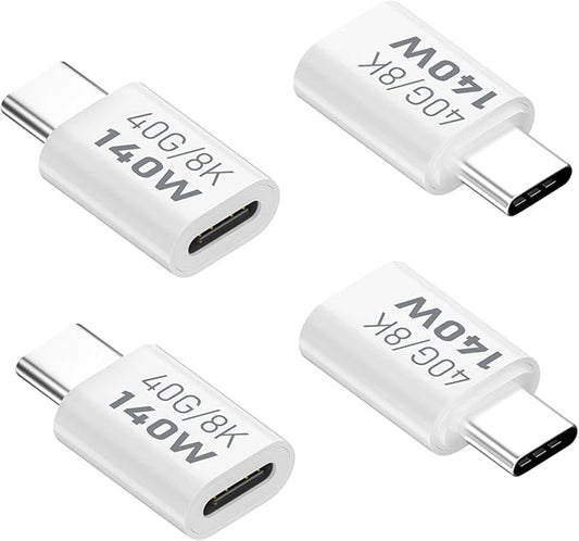 Danfetsoy 140W USB-C Male to Female Adapter, 40Gpbs USB C Male to Female Adapter Thunderbolt 3/4 Suport 8K@60HZ for iWatch, Airpods, iPad (4-Pack)