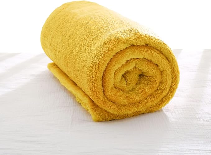 Exclusivo Mezcla Plush Fuzzy Fleece Throw Blanket, Super Soft, Fluffy and Warm Blankets for Couch, Bed, All Season Use (40x50 Inches, Mustard Yellow)