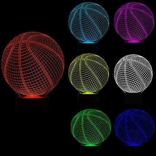Wiscky Basketball 3D Illusion Lamp, LED Night Lights for Kids Birthday Gift 7 Color Changing Touch Switch Xmas Decoration Nightlight Children Room Bedroom Decorations Toys for Sports Theme Fans