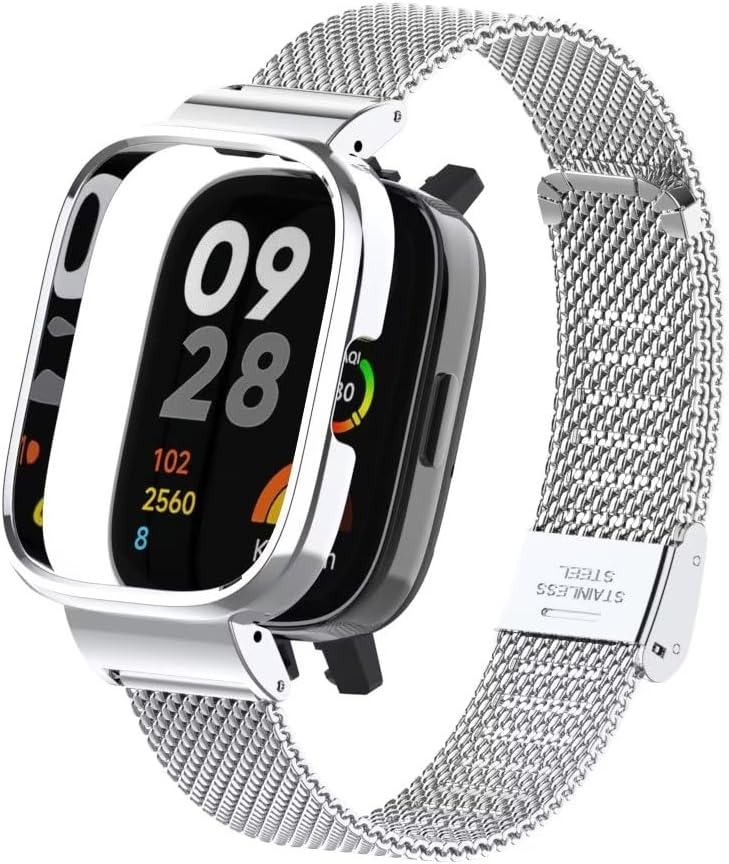 HOPMC Stainless Protective Metal Frame and Steel Mesh Buckle Replacement Band for Redmi Watch 3 Strap