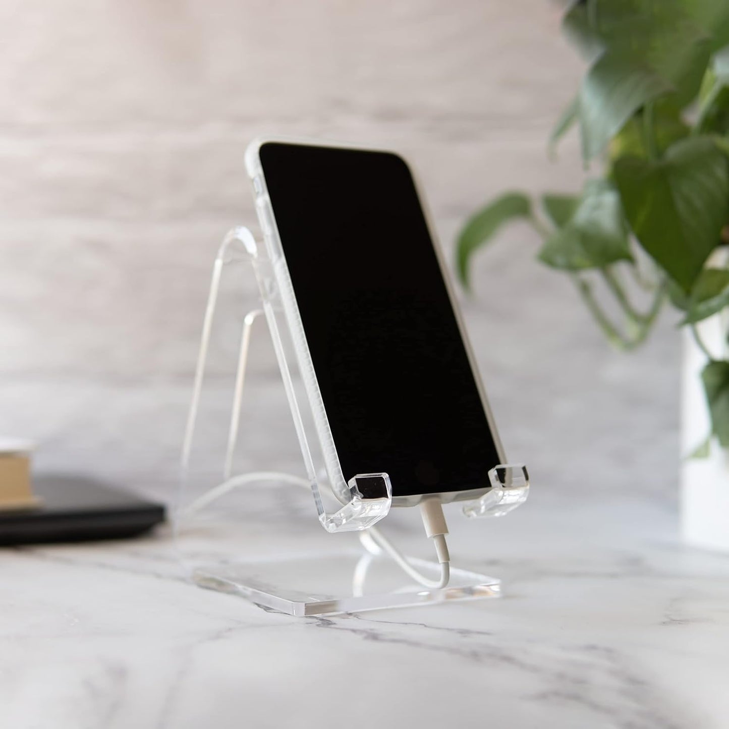Phone Stand for Office Desk Clear Acrylic Compatible with Loopycases, Popsockets, Kindle, iPhone, Samsung
