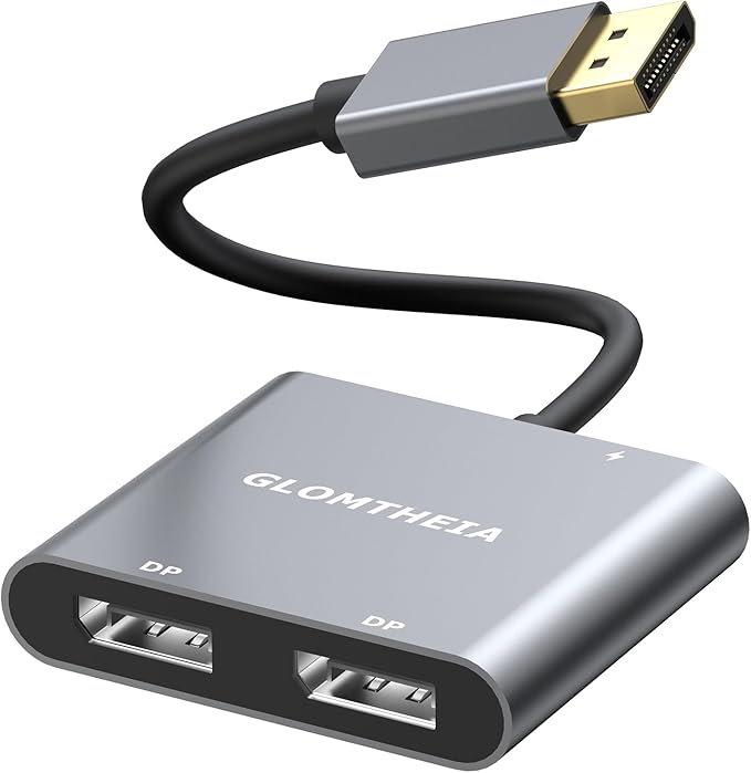 DisplayPort to Dual DisplayPort Splitter Adapter, 4K 60Hz MST Hub for Dual Monitor Setup, 1 in 2 Out DP Splitter for Extended/Mirrored Modes