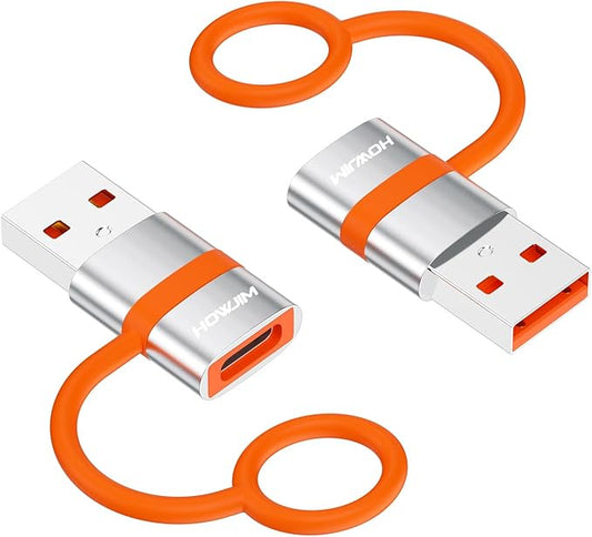 USB to USB C Adapter 2Pack,USB C Female to USB 3.0 Male Adapter,3A Fast Charging 5Gbps Data Transfer for M-acBook,Phone 15 16 17,Pad,A-pple Watch,A-irpods,M-agSafe,G-alaxy,Anti-lost Loop Silver