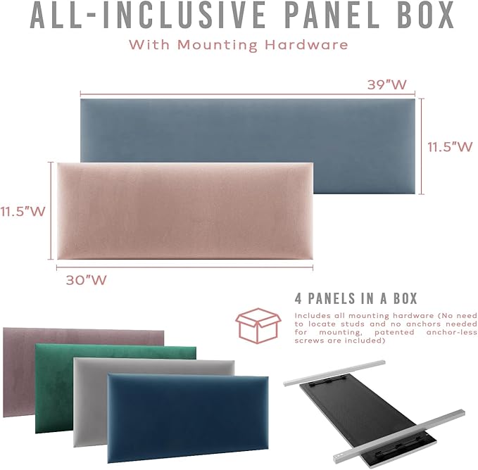 Vänt Upholstered Wall Panels - King/Cal King Size Wall Mounted Headboards - Weave Prestige - Twin/King - Set of 4 Panels (Each Individual Panel 39"x11.5")