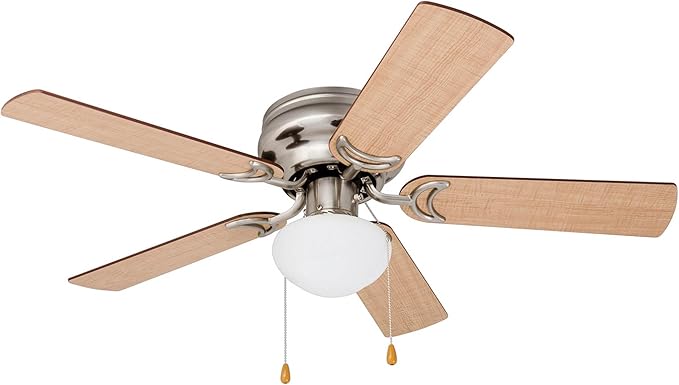 Prominence Home Alvina, 42 Inch Traditional Flush Mount Indoor LED Ceiling Fan with Light, Pull Chain, Dual Finish Blades, Reversible Motor - 80029-01 (Brushed Nickel)