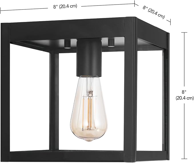 GLOBE Electric 60000020 1-Light Outdoor Flush Mount Ceiling Light Fixture, Matte Black, Clear Glass Shade, Front Porch Décor Lighting, Weather Resistant