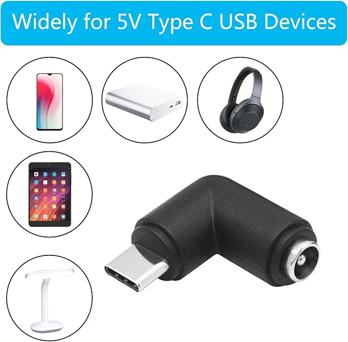 4Pcs DC 5.5mm x 2.1mm to USB C Adapter, 90 Degree Right Angle DC 5521 Female to USB Type C Male Plug Convert Connector 5V Power Supply Adapter