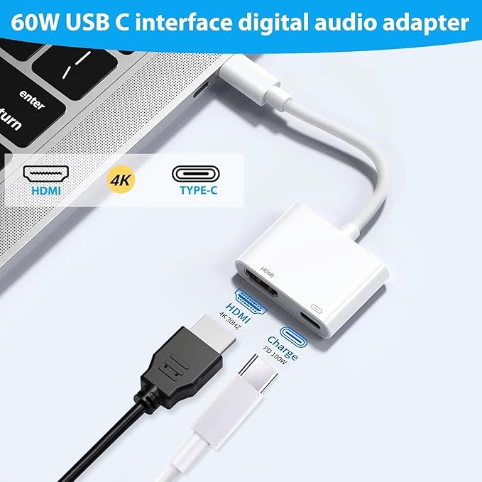 [Apple MFi Certified] USB C to HDMI Adapter for iPhone 17 16 to TV, USB-C Digital AV Adapter 4K Sync Screen Cable with Fast Charging Port Plug & Play for iPhone 17 16 15 iPad on HDTV/Projector/Monitor