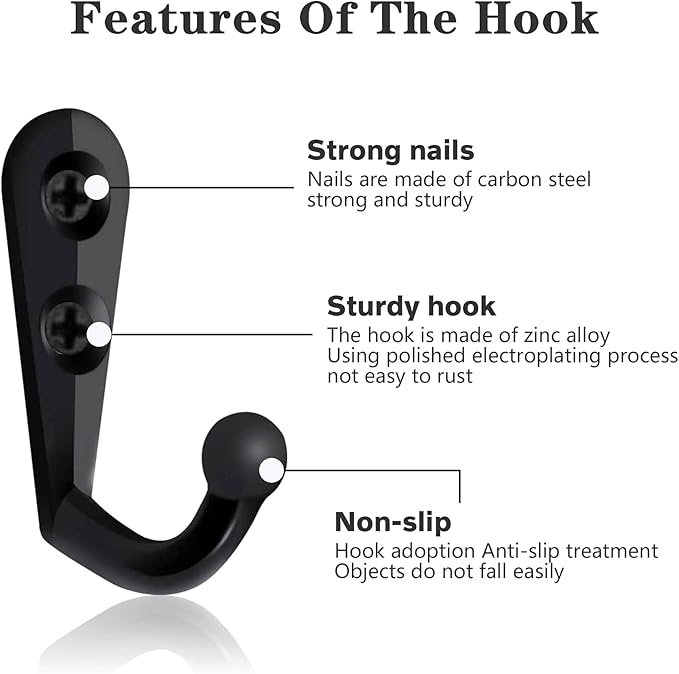 Coat Hooks-80 Pack Farmhouse Hooks with 160Pcs Metal Screws,Black Decorative Rustic Coat Hooks Rack,Wall Mounted Single Prong Robe Hook, Vintage Organizer Hanging Wire Hook Key Hooks