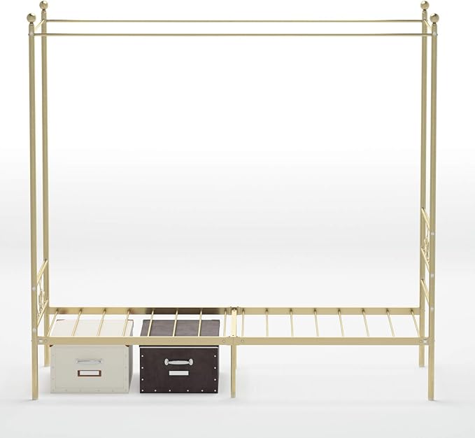 Weehom Twin Canopy Bed Frame with Headboard and Footboard, 4 Posters Metal Bed Frame, No Box Spring Needed, Mattress Foundation Platform Bed for Kids and Adults, Gold