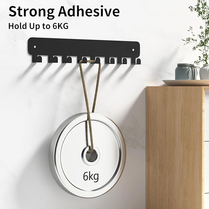 pickpiff 2 Pack Key Holder for Wall Adhesive, Key Hooks with 8 Hooks Wall Mounted, Black Key Hangers No Drill for Living Room, Kitchen, Office