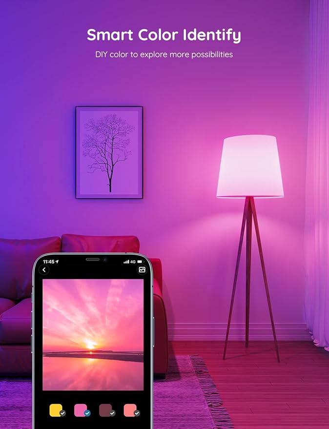Govee Smart Light Bulbs, Color Changing Light Bulb, Work with Alexa and Google Assistant, 16 Million Colors RGBWW, WiFi & Bluetooth LED Light Bulbs, Music Sync, A19, 800 Lumens, 4 Pack