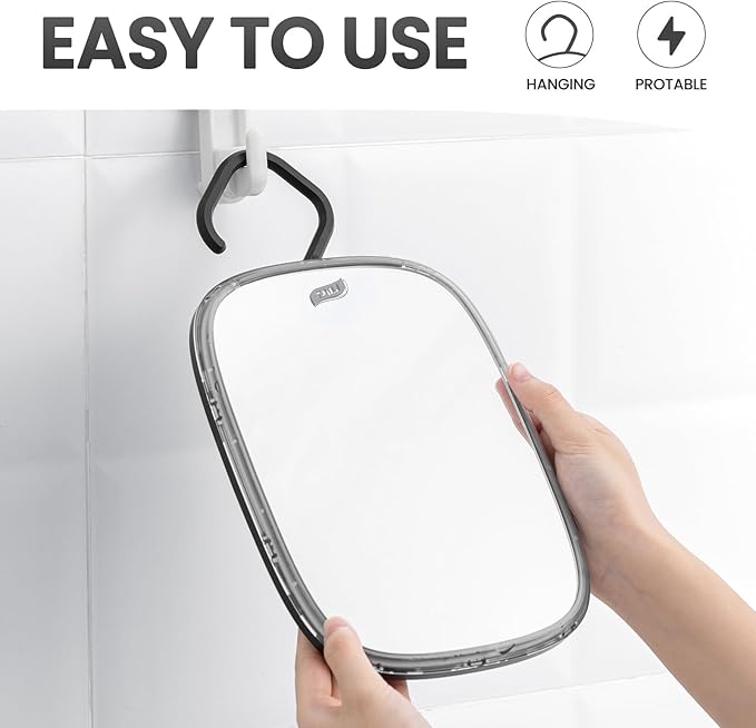 TAILI Fogless Mirror for Shower, Wall Hanging Mirror for Travel Camping, Removable Antifog Shaving for Shower Accessories, Bathroom, Portable, Shatterproof for Men, Women-Black