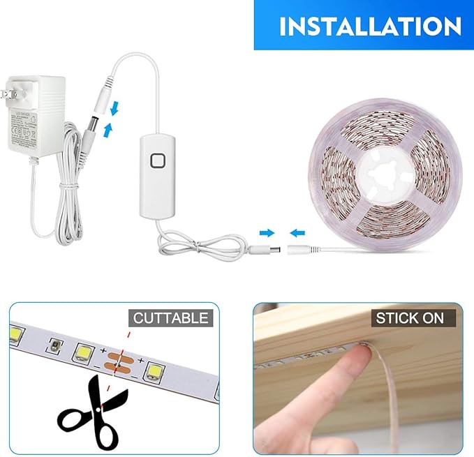 MYPLUS LED Strip Lights White, 16.4ft Daylight White 6000K LED Tape Lights with Dimmable 700 Lumen and 300 LEDs Bright Flexible Led Light Strip for Vanity Mirror,Under Cabinet,Kitchen,Bedroom