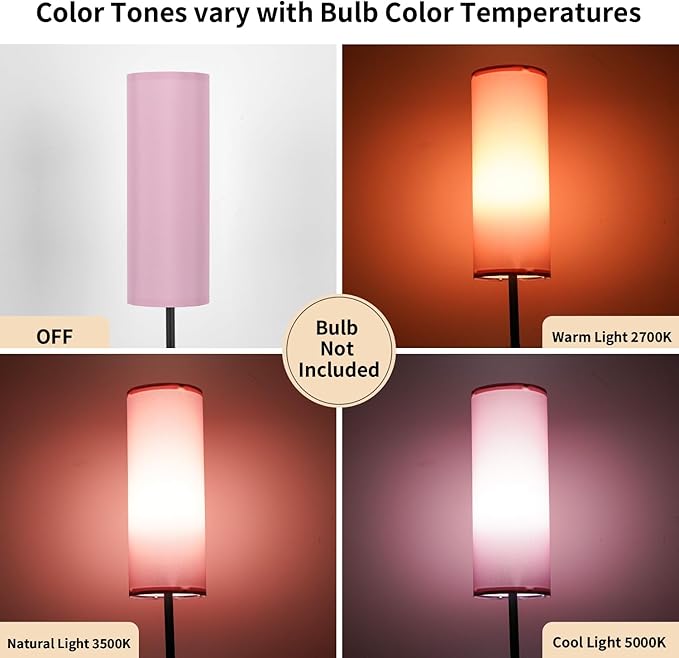 FRIDEKO HOME Floor Lamp with Pink Shade, Simple Design with Foot Pedal Switch, Small Tall Lamps for Living Room Bedroom Office, Corner Floor Stand Light with Black Pole Lamp (No Bulb/No Remote)
