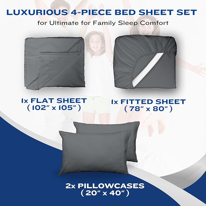 DREAMCARE Full Size Sheets – 4 pcs Cooling Sheets – up to 21” Deep Full Sheet Set – Hotel Luxury Sheets & Pillowcases – Superior Softness 100% Fine Microfiber with Side Pocket – DGray