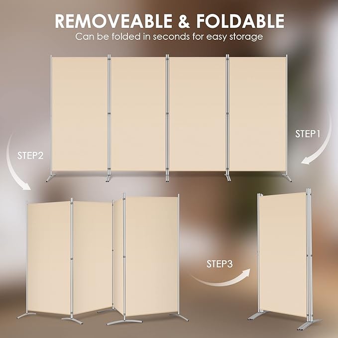 RANTILA 4 Panel Room Divider, 6 Ft Tall Folding Privacy Screen Room Dividers, Freestanding Room Partition Wall Dividers, 136''W x 20''D x 71''H, Beige