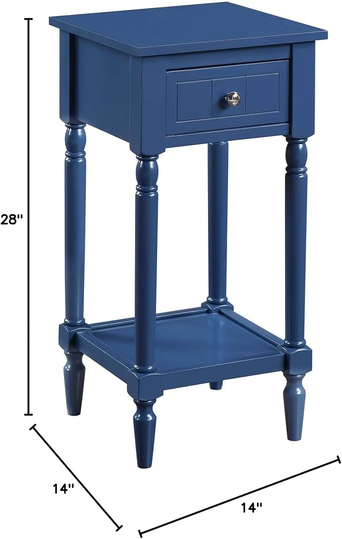 Convenience Concepts French Country Khloe 1 Drawer Accent End Table 14" - Traditional Farmhouse Side Table with Storage Drawer and Shelf for Living Room, Cobalt Blue