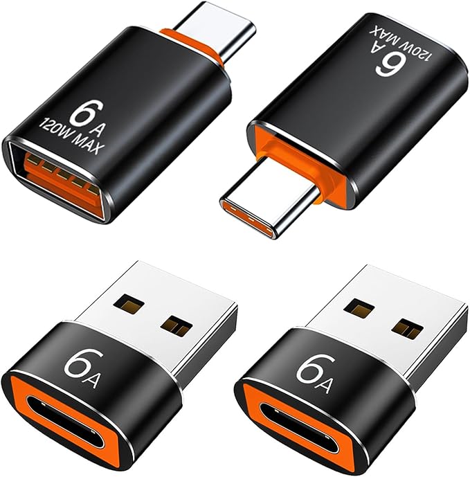 USB to USB C Adapter 4 Pack, USB A 3.0 Female to USB C Male OTG Adapter x2, Type C Female to USB Male Adapter x2, Compatible with MacBook, iPhone 17/16/15, iPad, Samsung Galaxy, Tablets, Laptops