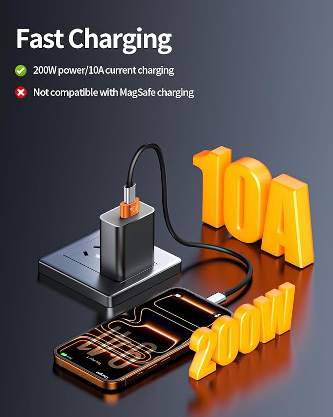 USB to USB C Adapter 10 Pack,10A 200W Fast Charging USB2.0 480Mbps Data Transfer,USB C Female to A Male Charger Converter for Ma-cBook Pad Phone 17/16/15 G-alaxy Smartphone Laptop Tablet Orange