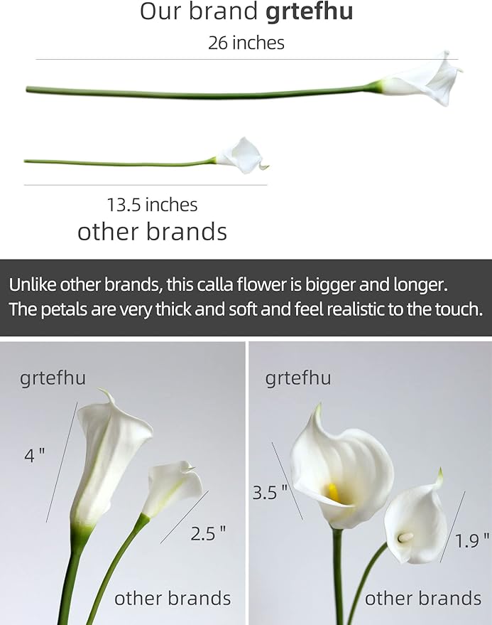 12 Piece 26" Calla Lily Artificial Flowers,Real Touch Long Stem Faux Calla Lillies for Tall Vases,Indoor Wedding Office Home Decor (White)