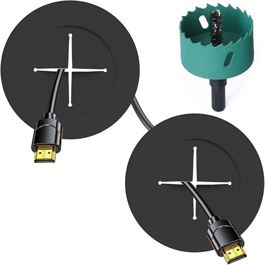 TV Wire Hider Kit for Wall Mount TV, White in Wall Cable Management Kit, Includes 2-3/8"(60mm Hole) 2 Pass Throughs and Hole Saw Drill Attachment for Easy Install(Black) (RO-YCX-2P-BK)