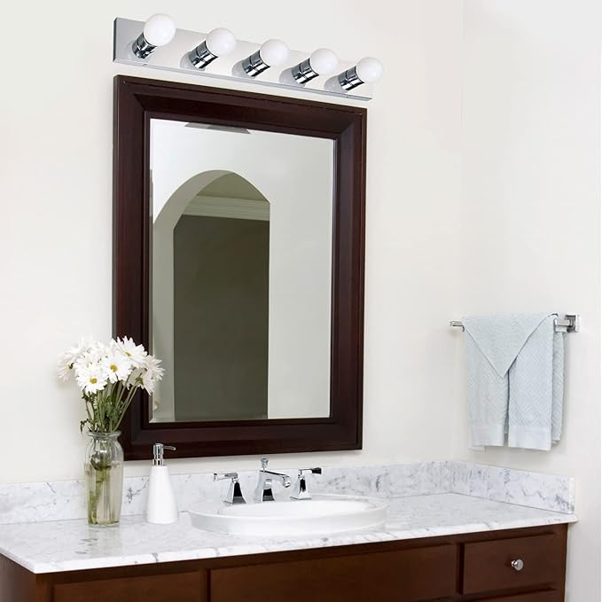 Design House 509653 5-Light Vanity Strip Light Contemporary Dimmable for Bathroom, Bedroom, Makeup Vanity, Polished Chrome