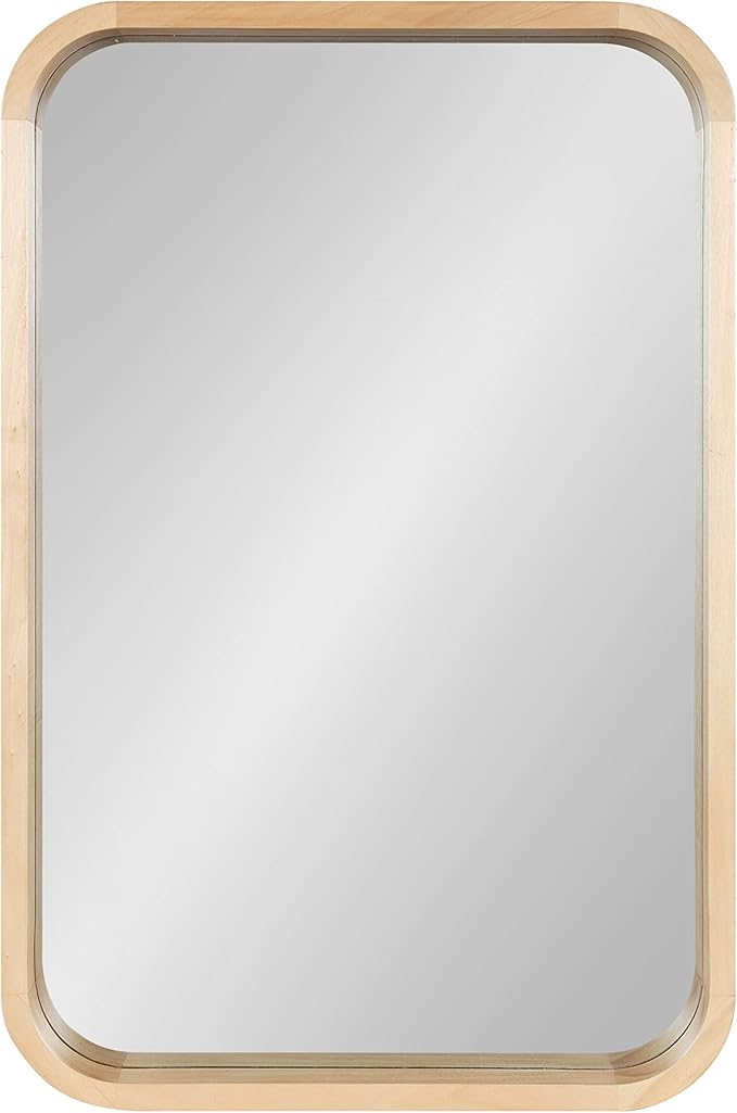 Kate and Laurel Hutton Modern Rounded Rectangle Wall Mirror, 20 x 30, Natural Wood, Decorative Scandinavian Rectangular Wall Decor Accent with Radiused Corners