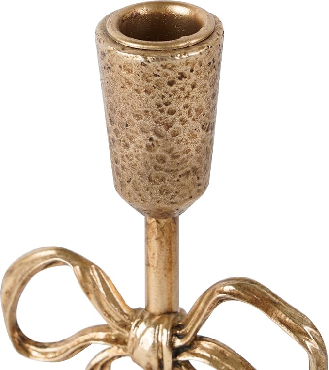 NIKKY HOME Gold Bow Iron Taper Candle Holders Set of 2, Vintage Decorative Tall Candlesticks Centerpieces Decor for Dining Room Table Wedding Party Mantle Fireplace Housewarming Gift