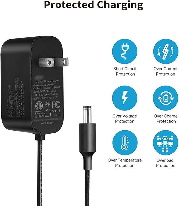 Tonton 12V 2A 6Ft Power Supply Adapter, 24W Universal Charger AC 100-240V with 8Tips to 12Volt DC Plug 2A 1.8A 1.5A 1.2A 1A 0.5A UL/CE/FCC Certified for LED, Router, Security Camera, Keyboard, Scanner