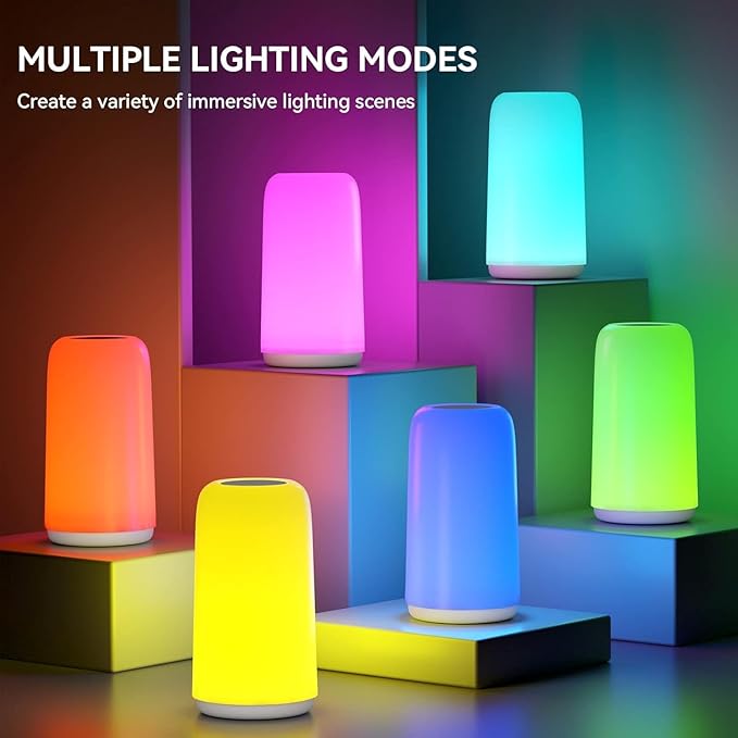 Touch Bedside Table Lamp, [Sleek Design & RGB Mode] 3 Way Dimmable Small Lamp for Bedroom, LED Lamp with Warm White Lights, Multi-Color Smart Nightstand Lamp for for Living Room Home Gifts