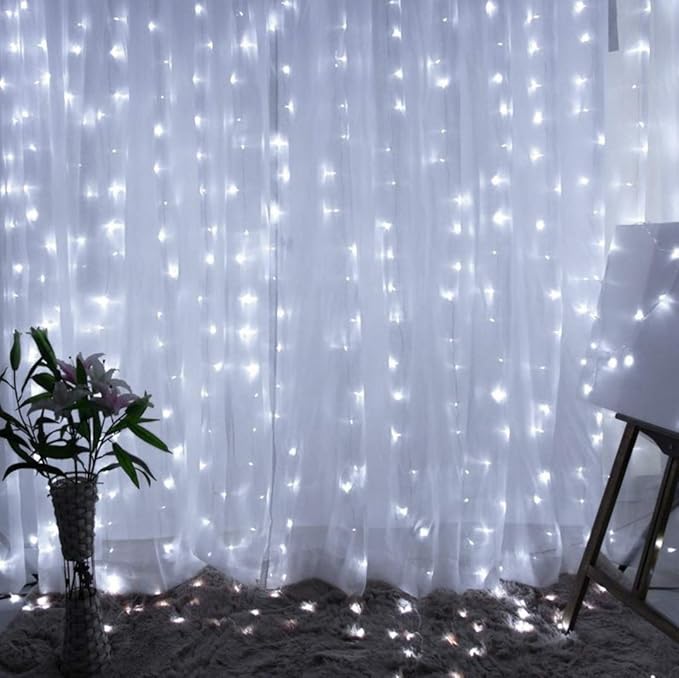 TORCHSTAR 9.8FT × 9.8FT Window Curtain Light, Extendable String Light Kit, Pure White, 8 Modes Outdoor Nativity Scenes for Party, Wedding, Restaurant, Festival, Hotel, Bar, Home, Patio, Garden