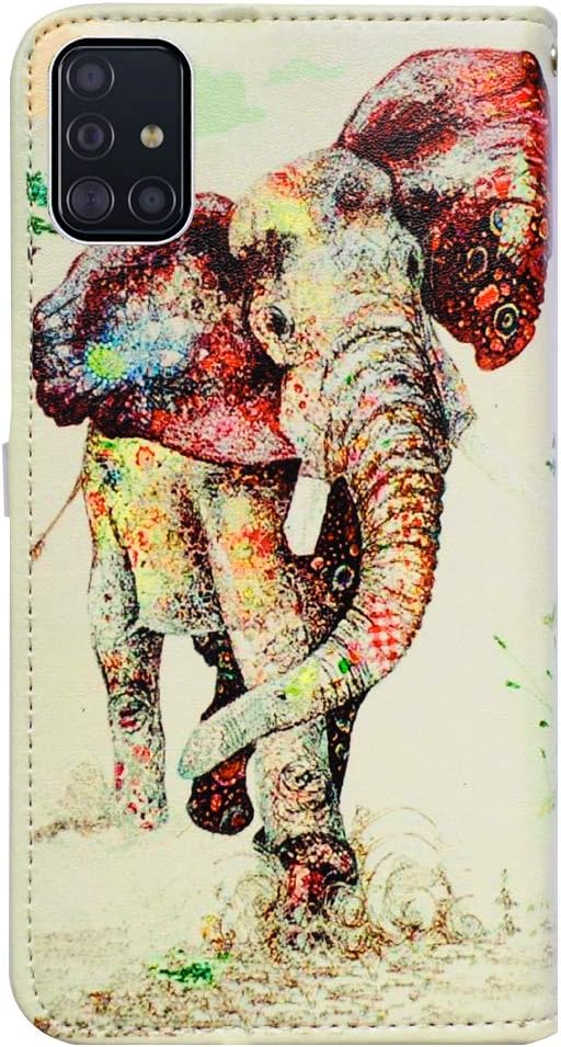 Galaxy A51 Case, Elephant Pattern Leather Flip Wallet Cover with Card Slot Holder for Samsung
