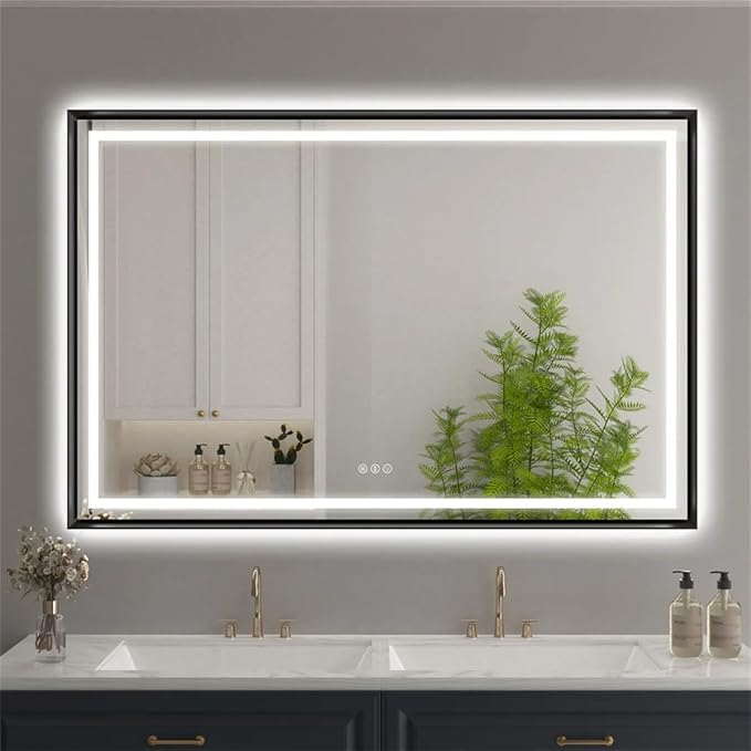28"x 36" LED Bathroom Mirror with Black Frame, Stepless Dimmable, Anti-Fog, Shatter-Proof, Memory, 3 Colors, LED Vanity Mirror